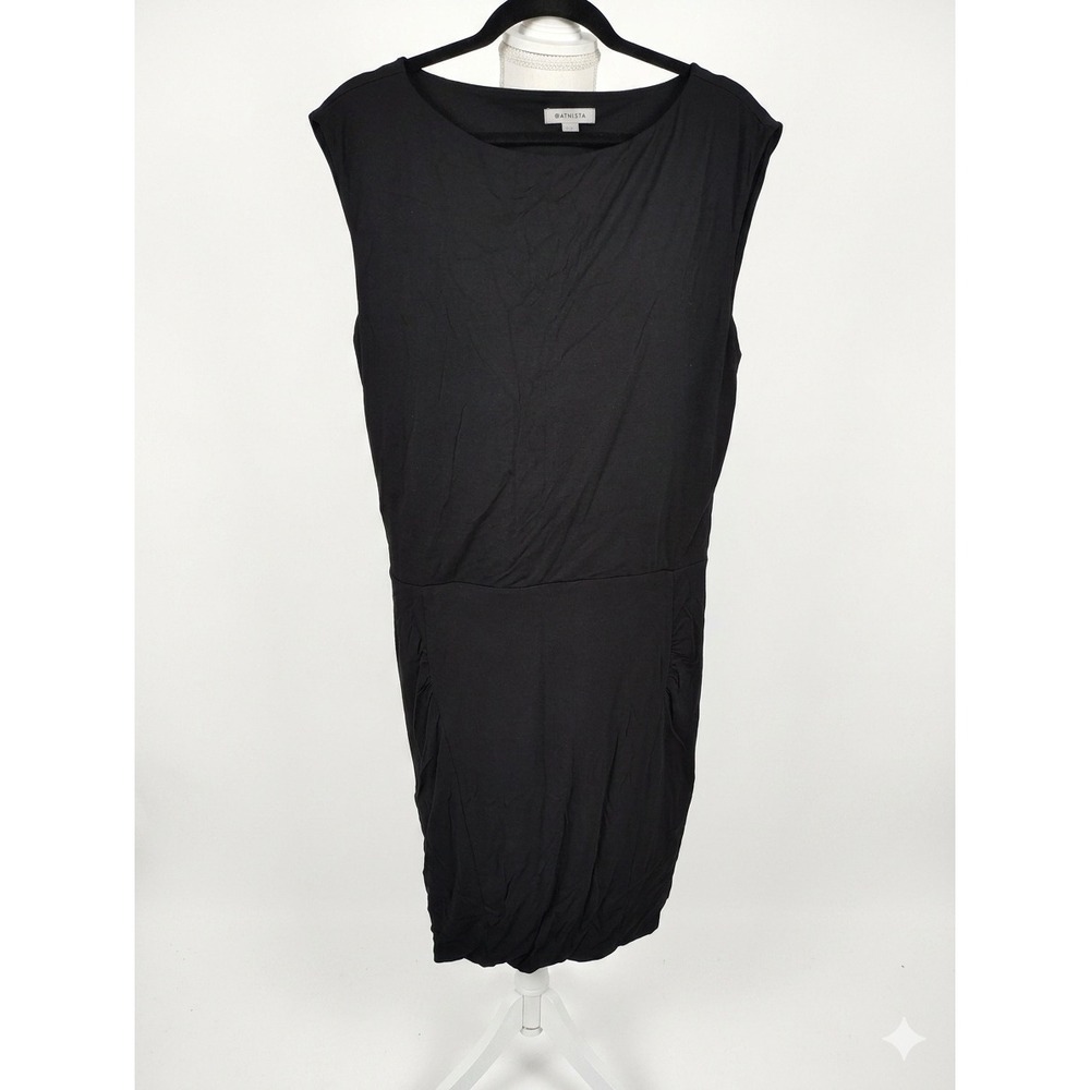Athleta Black Modal Wool Blend‎ Sleeveless Drape Blouson Dress 243066 women's M